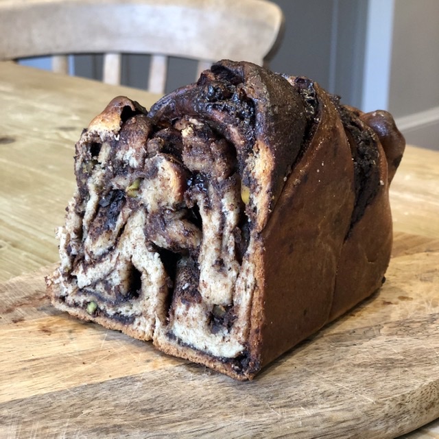 Chocolate and pistachio babka